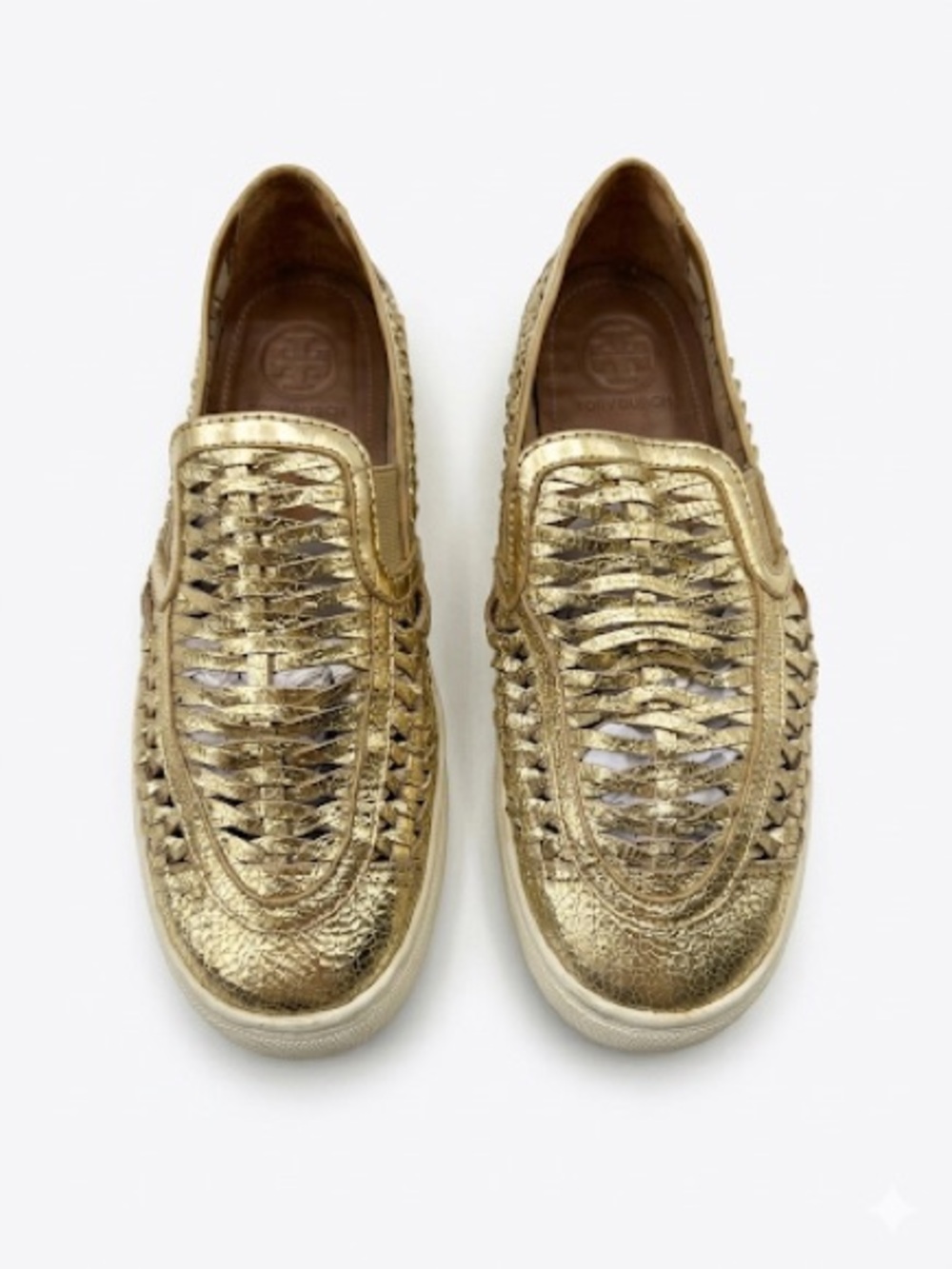 Tory Burch Huarache 2 Gold Woven Slip-On  Size 8